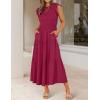 image:imageZESICA Womens 2026 Summer Casual Flutter Short Sleeve Crew Neck Smocked Elastic Waist Tiered Midi DressPlum