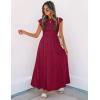 image:imageZESICA Womens 2026 Summer Casual Flutter Short Sleeve Crew Neck Smocked Elastic Waist Tiered Midi DressPlum