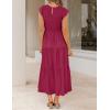 image:imageZESICA Womens 2026 Summer Casual Flutter Short Sleeve Crew Neck Smocked Elastic Waist Tiered Midi DressPlum
