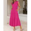 image:imageZESICA Womens 2026 Summer Casual Flutter Short Sleeve Crew Neck Smocked Elastic Waist Tiered Midi DressRose