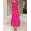 image:imageZESICA Womens 2026 Summer Casual Flutter Short Sleeve Crew Neck Smocked Elastic Waist Tiered Midi DressRose