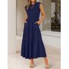 image:imageZESICA Womens 2026 Summer Casual Flutter Short Sleeve Crew Neck Smocked Elastic Waist Tiered Midi DressRoyal Blue