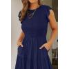 image:imageZESICA Womens 2026 Summer Casual Flutter Short Sleeve Crew Neck Smocked Elastic Waist Tiered Midi DressRoyal Blue