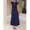 image:imageZESICA Womens 2026 Summer Casual Flutter Short Sleeve Crew Neck Smocked Elastic Waist Tiered Midi DressRoyal Blue