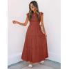 image:imageZESICA Womens 2026 Summer Casual Flutter Short Sleeve Crew Neck Smocked Elastic Waist Tiered Midi DressRust