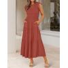 image:imageZESICA Womens 2026 Summer Casual Flutter Short Sleeve Crew Neck Smocked Elastic Waist Tiered Midi DressRust