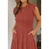 image:imageZESICA Womens 2026 Summer Casual Flutter Short Sleeve Crew Neck Smocked Elastic Waist Tiered Midi DressRust