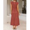 image:imageZESICA Womens 2026 Summer Casual Flutter Short Sleeve Crew Neck Smocked Elastic Waist Tiered Midi DressRust