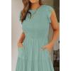 image:imageZESICA Womens 2026 Summer Casual Flutter Short Sleeve Crew Neck Smocked Elastic Waist Tiered Midi DressSage