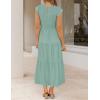image:imageZESICA Womens 2026 Summer Casual Flutter Short Sleeve Crew Neck Smocked Elastic Waist Tiered Midi DressSage