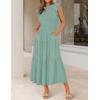 image:imageZESICA Womens 2026 Summer Casual Flutter Short Sleeve Crew Neck Smocked Elastic Waist Tiered Midi DressSage
