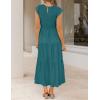 image:imageZESICA Womens 2026 Summer Casual Flutter Short Sleeve Crew Neck Smocked Elastic Waist Tiered Midi DressTeal Green