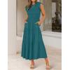 image:imageZESICA Womens 2026 Summer Casual Flutter Short Sleeve Crew Neck Smocked Elastic Waist Tiered Midi DressTeal Green