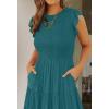 image:imageZESICA Womens 2026 Summer Casual Flutter Short Sleeve Crew Neck Smocked Elastic Waist Tiered Midi DressTeal Green