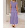 image:imageZESICA Womens 2026 Summer Casual Flutter Short Sleeve Crew Neck Smocked Elastic Waist Tiered Midi DressViolet