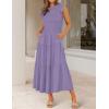 image:imageZESICA Womens 2026 Summer Casual Flutter Short Sleeve Crew Neck Smocked Elastic Waist Tiered Midi DressViolet