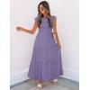 image:imageZESICA Womens 2026 Summer Casual Flutter Short Sleeve Crew Neck Smocked Elastic Waist Tiered Midi DressViolet