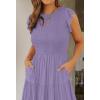 image:imageZESICA Womens 2026 Summer Casual Flutter Short Sleeve Crew Neck Smocked Elastic Waist Tiered Midi DressViolet