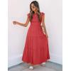 image:imageZESICA Womens 2026 Summer Casual Flutter Short Sleeve Crew Neck Smocked Elastic Waist Tiered Midi DressWatermelonred