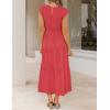 image:imageZESICA Womens 2026 Summer Casual Flutter Short Sleeve Crew Neck Smocked Elastic Waist Tiered Midi DressWatermelonred