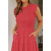 image:imageZESICA Womens 2026 Summer Casual Flutter Short Sleeve Crew Neck Smocked Elastic Waist Tiered Midi DressWatermelonred