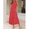 image:imageZESICA Womens 2026 Summer Casual Flutter Short Sleeve Crew Neck Smocked Elastic Waist Tiered Midi DressWatermelonred