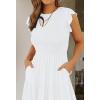 image:imageZESICA Womens 2026 Summer Casual Flutter Short Sleeve Crew Neck Smocked Elastic Waist Tiered Midi DressWhite