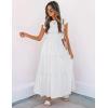 image:imageZESICA Womens 2026 Summer Casual Flutter Short Sleeve Crew Neck Smocked Elastic Waist Tiered Midi DressWhite