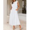 image:imageZESICA Womens 2026 Summer Casual Flutter Short Sleeve Crew Neck Smocked Elastic Waist Tiered Midi DressWhite
