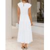 image:imageZESICA Womens 2026 Summer Casual Flutter Short Sleeve Crew Neck Smocked Elastic Waist Tiered Midi DressWhite