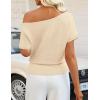 image:imageZESICA Womens Off The Shoulder Short Sleeve Sweater Tops 2026 Summer Casual Ruched Knit Going Out Trendy Spring ShirtsApricot