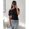 image:imageZESICA Womens Off The Shoulder Short Sleeve Sweater Tops 2026 Summer Casual Ruched Knit Going Out Trendy Spring ShirtsBlack
