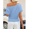 image:imageZESICA Womens Off The Shoulder Short Sleeve Sweater Tops 2026 Summer Casual Ruched Knit Going Out Trendy Spring ShirtsBlue