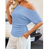 image:imageZESICA Womens Off The Shoulder Short Sleeve Sweater Tops 2026 Summer Casual Ruched Knit Going Out Trendy Spring ShirtsBlue