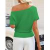 image:imageZESICA Womens Off The Shoulder Short Sleeve Sweater Tops 2026 Summer Casual Ruched Knit Going Out Trendy Spring ShirtsGreen
