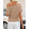 image:imageZESICA Womens Off The Shoulder Short Sleeve Sweater Tops 2026 Summer Casual Ruched Knit Going Out Trendy Spring ShirtsKhaki