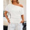 image:imageZESICA Womens Off The Shoulder Short Sleeve Sweater Tops 2026 Summer Casual Ruched Knit Going Out Trendy Spring ShirtsWhite