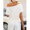 image:imageZESICA Womens Off The Shoulder Short Sleeve Sweater Tops 2026 Summer Casual Ruched Knit Going Out Trendy Spring ShirtsWhite