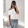 image:imageZESICA Womens Off The Shoulder Short Sleeve Sweater Tops 2026 Summer Casual Ruched Knit Going Out Trendy Spring ShirtsWhite