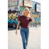 image:imageZESICA Womens Off The Shoulder Short Sleeve Sweater Tops 2026 Summer Casual Ruched Knit Going Out Trendy Spring ShirtsWine