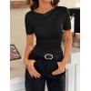 image:imageZESICA Womens Short Sleeve Shirts 2026 Summer Cowl Neck Ruched Slim Fit TShirts Going Out Tops Dressy Casual ClothesBlack