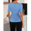 image:imageZESICA Womens Short Sleeve Shirts 2026 Summer Cowl Neck Ruched Slim Fit TShirts Going Out Tops Dressy Casual ClothesBlue