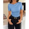 image:imageZESICA Womens Short Sleeve Shirts 2026 Summer Cowl Neck Ruched Slim Fit TShirts Going Out Tops Dressy Casual ClothesBlue