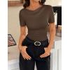 image:imageZESICA Womens Short Sleeve Shirts 2026 Summer Cowl Neck Ruched Slim Fit TShirts Going Out Tops Dressy Casual ClothesCoffee