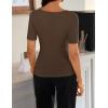 image:imageZESICA Womens Short Sleeve Shirts 2026 Summer Cowl Neck Ruched Slim Fit TShirts Going Out Tops Dressy Casual ClothesCoffee