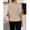 image:imageZESICA Womens Short Sleeve Shirts 2026 Summer Cowl Neck Ruched Slim Fit TShirts Going Out Tops Dressy Casual ClothesSand