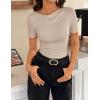 image:imageZESICA Womens Short Sleeve Shirts 2026 Summer Cowl Neck Ruched Slim Fit TShirts Going Out Tops Dressy Casual ClothesSand