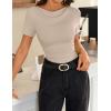 image:imageZESICA Womens Short Sleeve Shirts 2026 Summer Cowl Neck Ruched Slim Fit TShirts Going Out Tops Dressy Casual ClothesSand