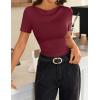 image:imageZESICA Womens Short Sleeve Shirts 2026 Summer Cowl Neck Ruched Slim Fit TShirts Going Out Tops Dressy Casual ClothesWine