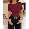 image:imageZESICA Womens Short Sleeve Shirts 2026 Summer Cowl Neck Ruched Slim Fit TShirts Going Out Tops Dressy Casual ClothesWine